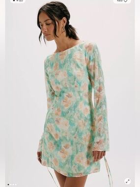 Free People DŽO Mika Fitted Tie Sleeve Boat Neck Mini Dress XL